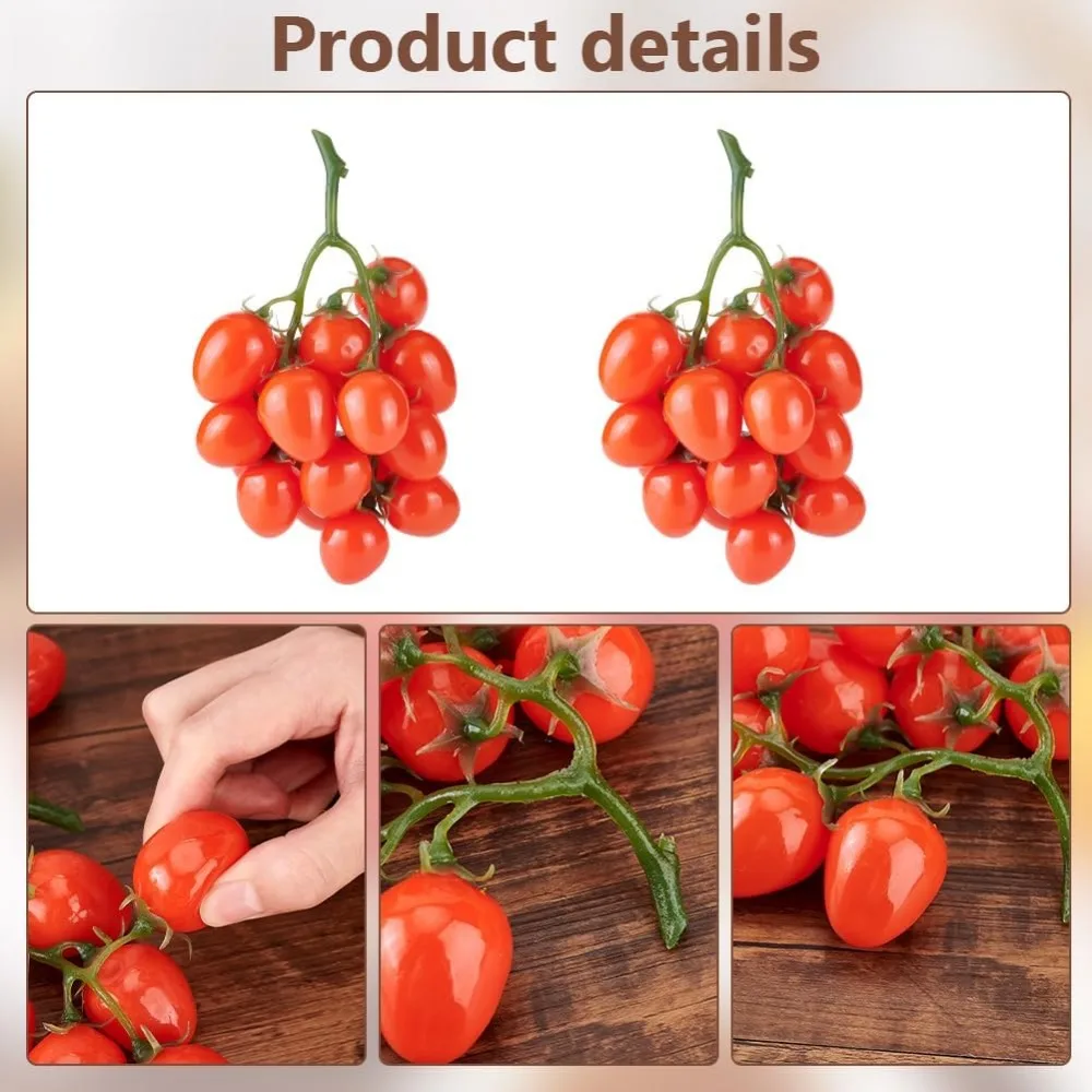 2 Pack Artificial Cherry Tomatoes Artificial Fruit Lifelike Simulation Tomato Artificial Red Tomatoes Decoration Faux Fruit