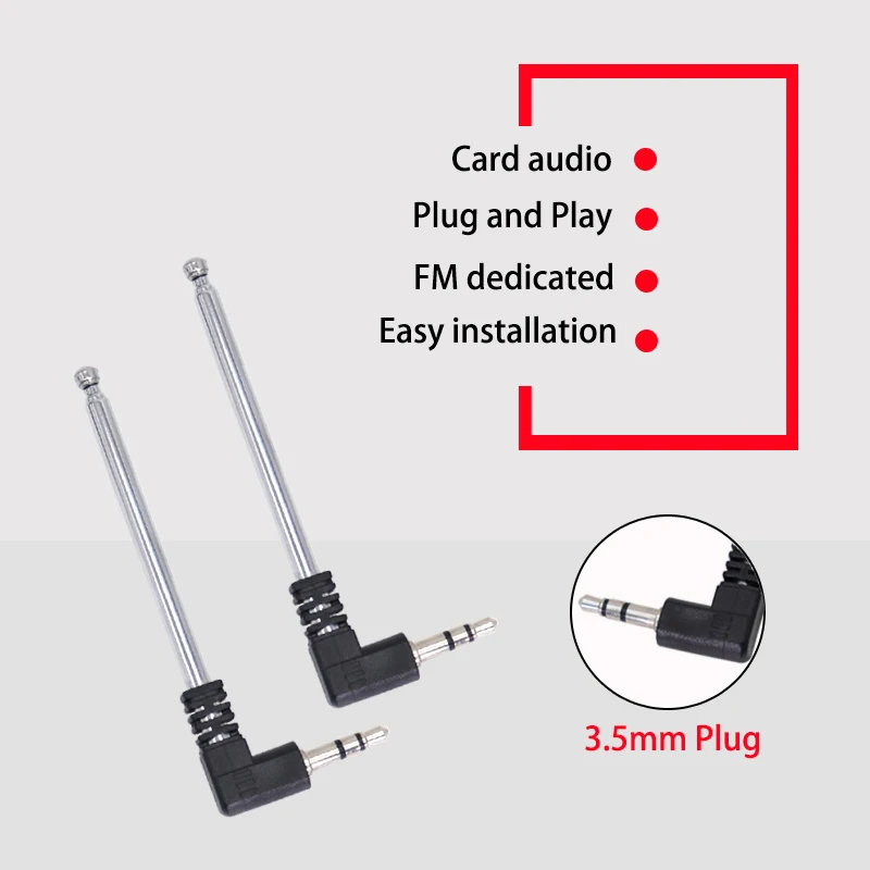 FM Radio Telescopic Rod Antenna 5dBi High Gain Card Audio Dedicated FM Antenna Stretchable to 240mm Plug and Play