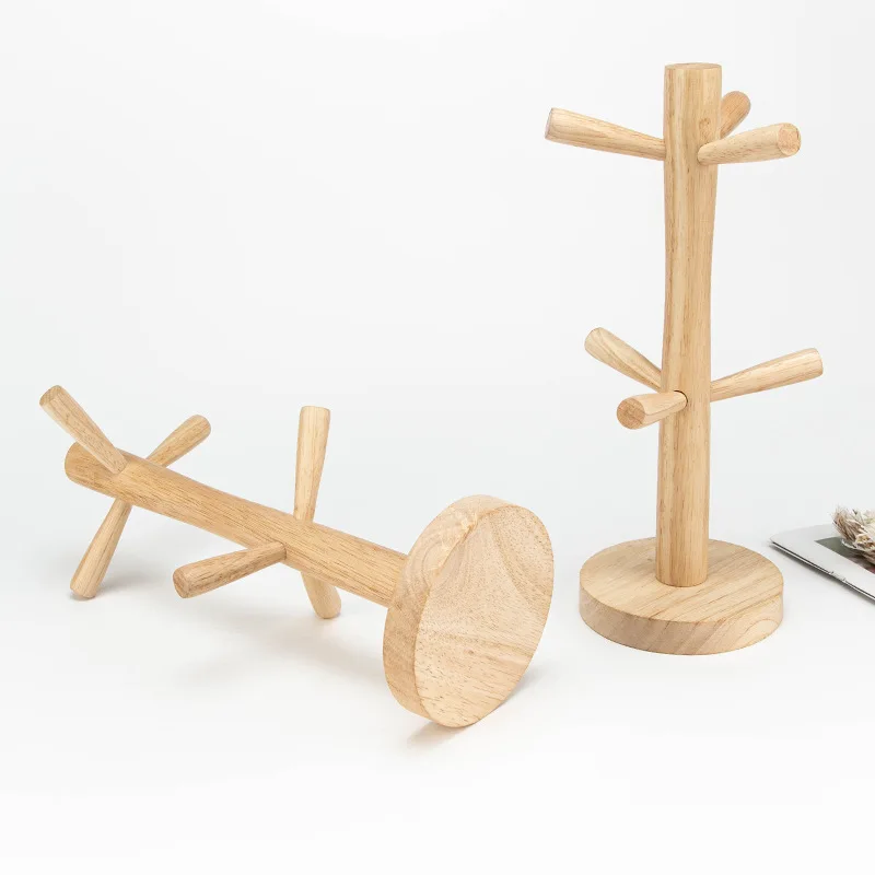 

1 Set Tree Shape Wood Coffee Tea Cup Storage Holder Stand Mug Hanging Display Rack Drinkware Shelf 6 Hooks Home Kitchen