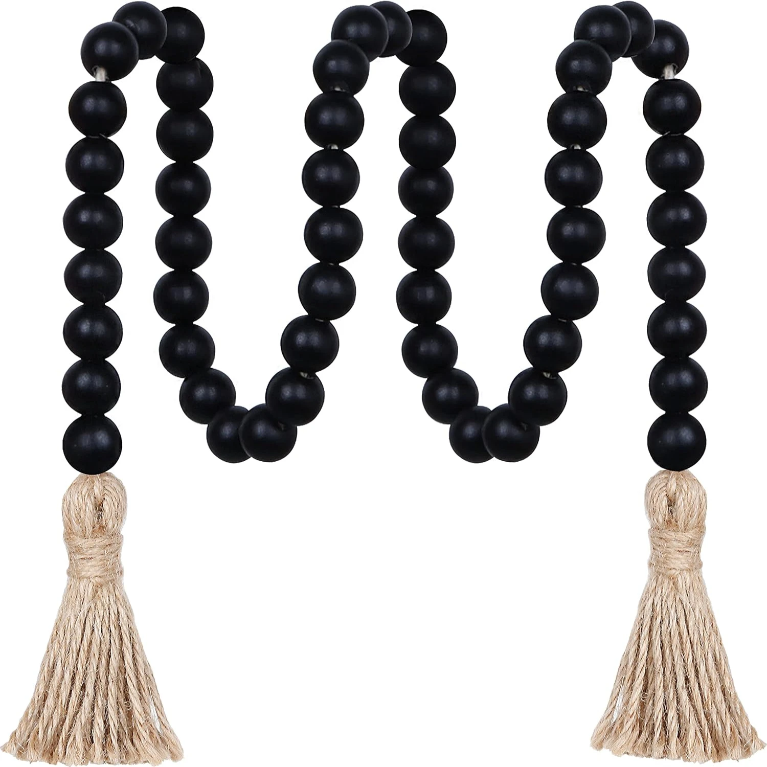 39in Wood Bead Garland Farmhouse with Tassels,Versatile Prayer Beads  Chic Wall Hanging  Decor (Black)