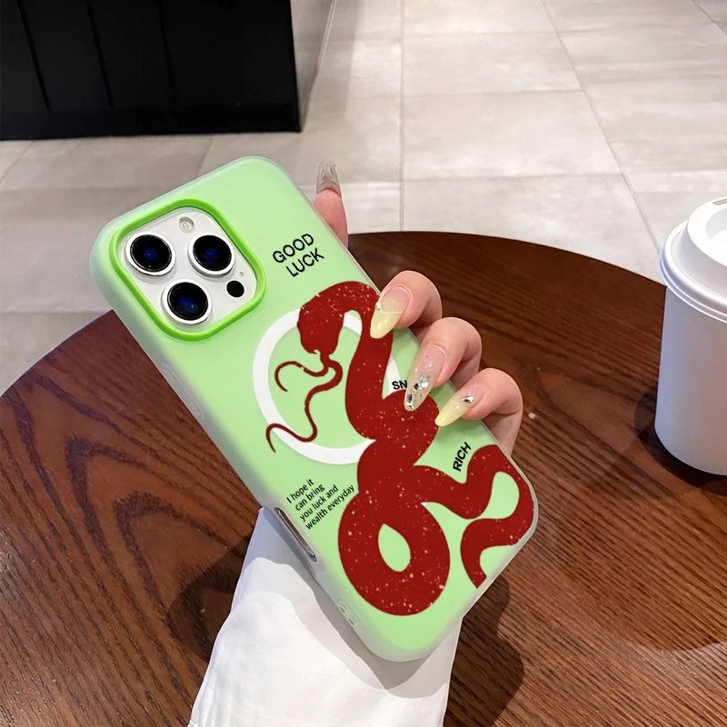 المغناطيس موضة الاتجاه بسيط كول الأحمر بيثون الحظ نمط جراب هاتف آيفون 16 15 14 13 12 11 بروماكس سيليكون جراب هاتف غطاء