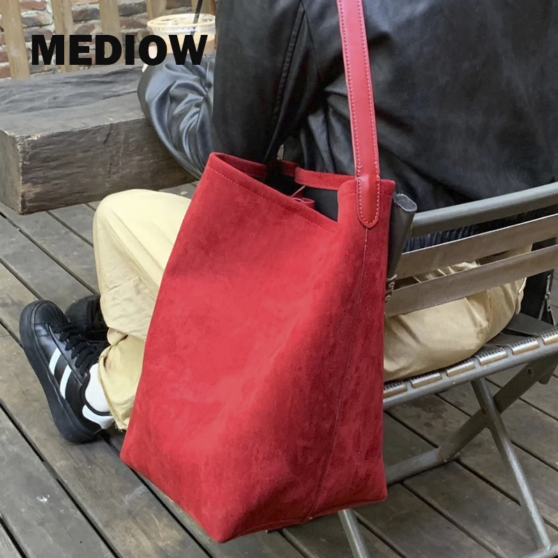 MEDIOW Vintage Bucket Bags For Women Luxury Designer Handbags And Purse 2023 New In Faux Suede Large Capacity With Inner Pocket