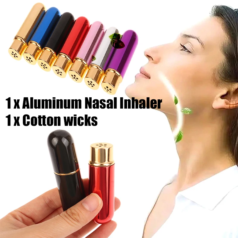アルミニウム鼻吸入器鼻吸入器エッセンシャルオイルアロマセラピーブランクアルミニウムチューブ詰め替えボトル交換芯付き