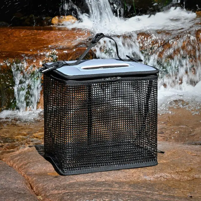 سلة صيد للأسماك المعلبة سلة صيد عائمة كبيرة حامل مدمج شبكة صافي تصميم محمول سريع الجفاف للقارب