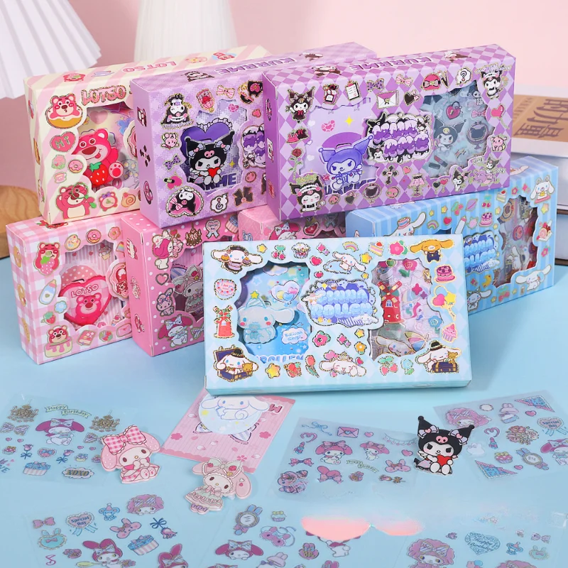 Sanrio Sticker Set Cute Kuromi Strawberry Bear Cartoon Mini Handbook Stickers Gift Box Stationery Decoration Children Girls Toys