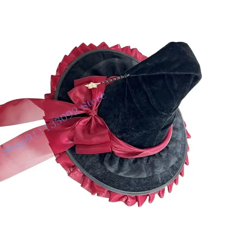 H9ED هالوين قبعة الساحرة معالج القبعات للنساء الفتيات هدايا زي الهالوين التأثيري تنكرات الكرنفالات زينة الحفلات #4