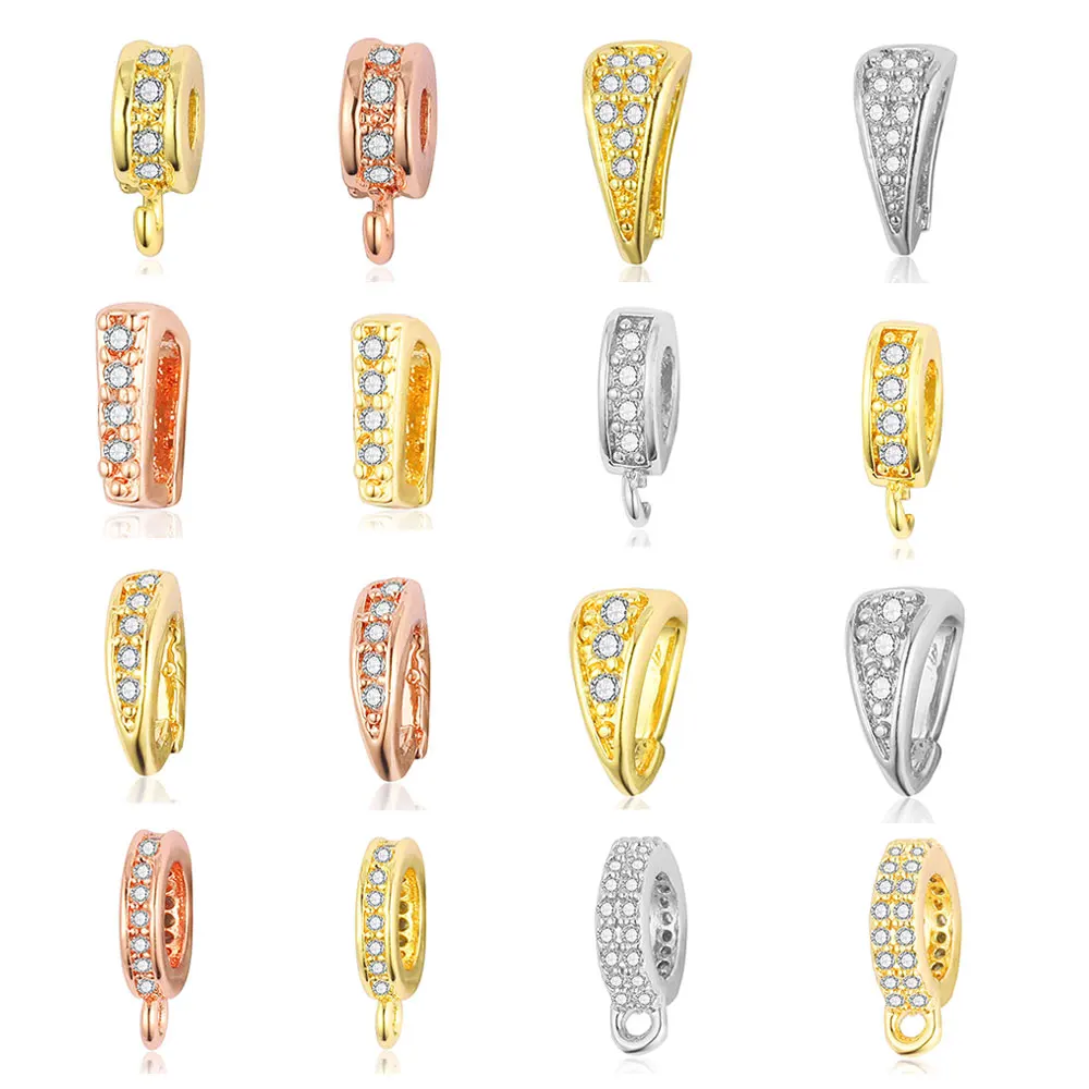 3 sztuk/partia miedź Micro Pave cyrkonia okrągłe koraliki kulkowe klip Pinch Bail klamry DIY komponenty do wyrobu biżuterii Charms