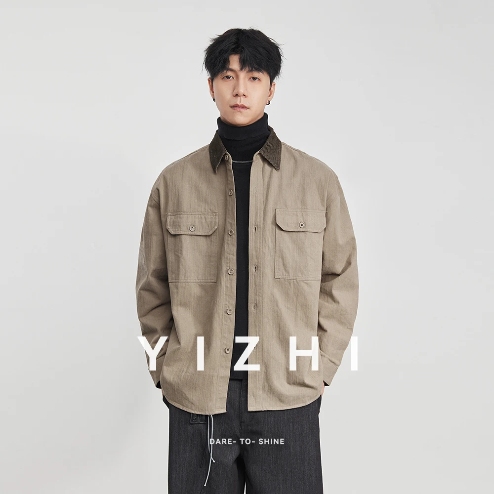 

Модная мужская рубашка с цветным воротником, осень-зима 2024, новая свободная повседневная рабочая рубашка в стиле ретро