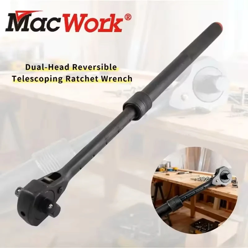 MacWork 1/2 Zoll. und 3/8 Zoll. Doppelkopf-Ratschengriff mit Hammerfunktion, Teleskop-Ausziehbarer Ratschengriff – Detail 3