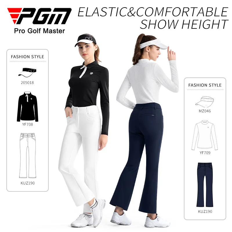 Pantalones de Golf PGM de otoño para mujer, pantalones ajustados cálidos de doble capa, de cintura alta y ligeramente acampanados KUZ190