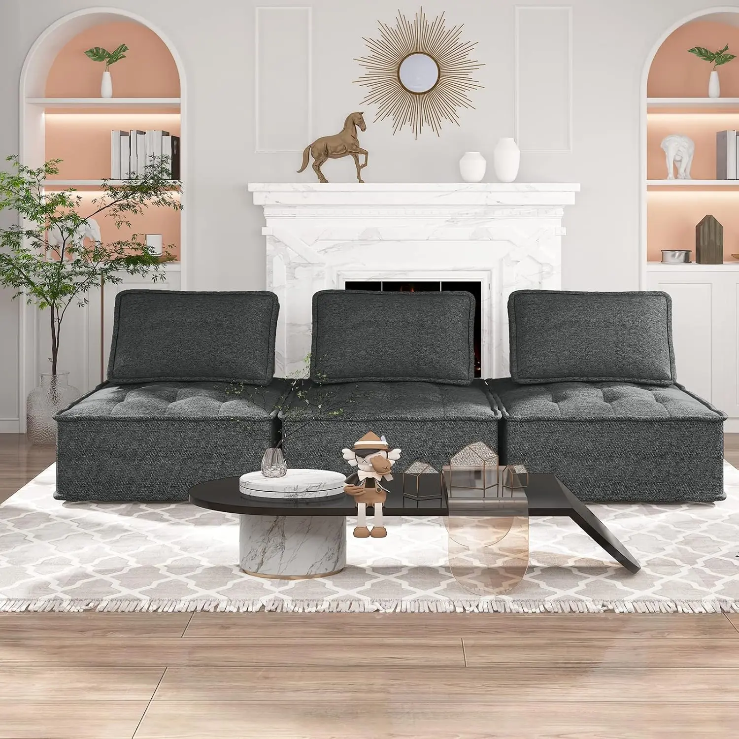 Armless Floor Sofa Couch, Convertible Sofa Bed, Oversized Variable Sectional Sofa Couches for Living Room, Free Combination