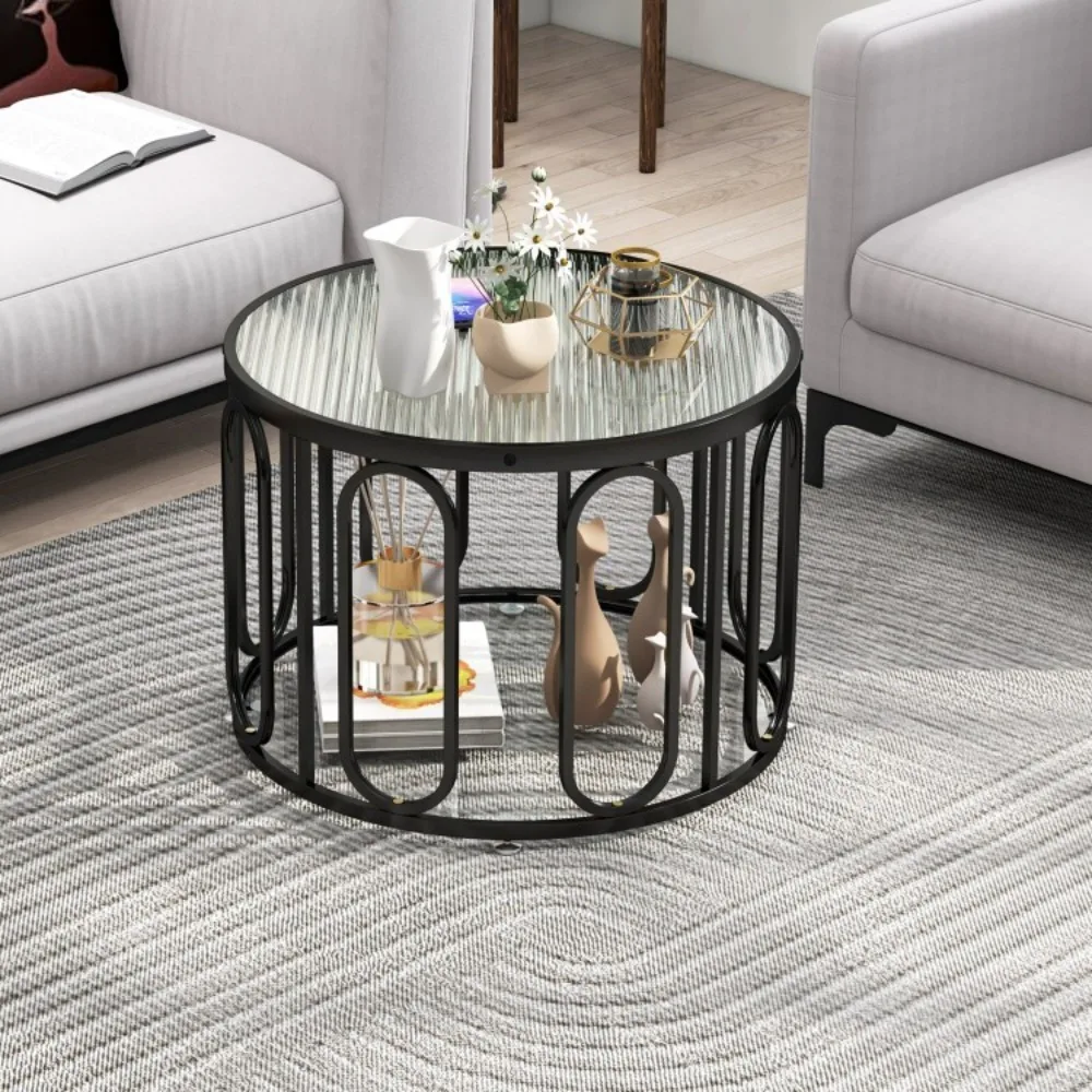 

2-Tier Round Coffee Table Accent Table 24" Living Room with Adjustable Foot Pads