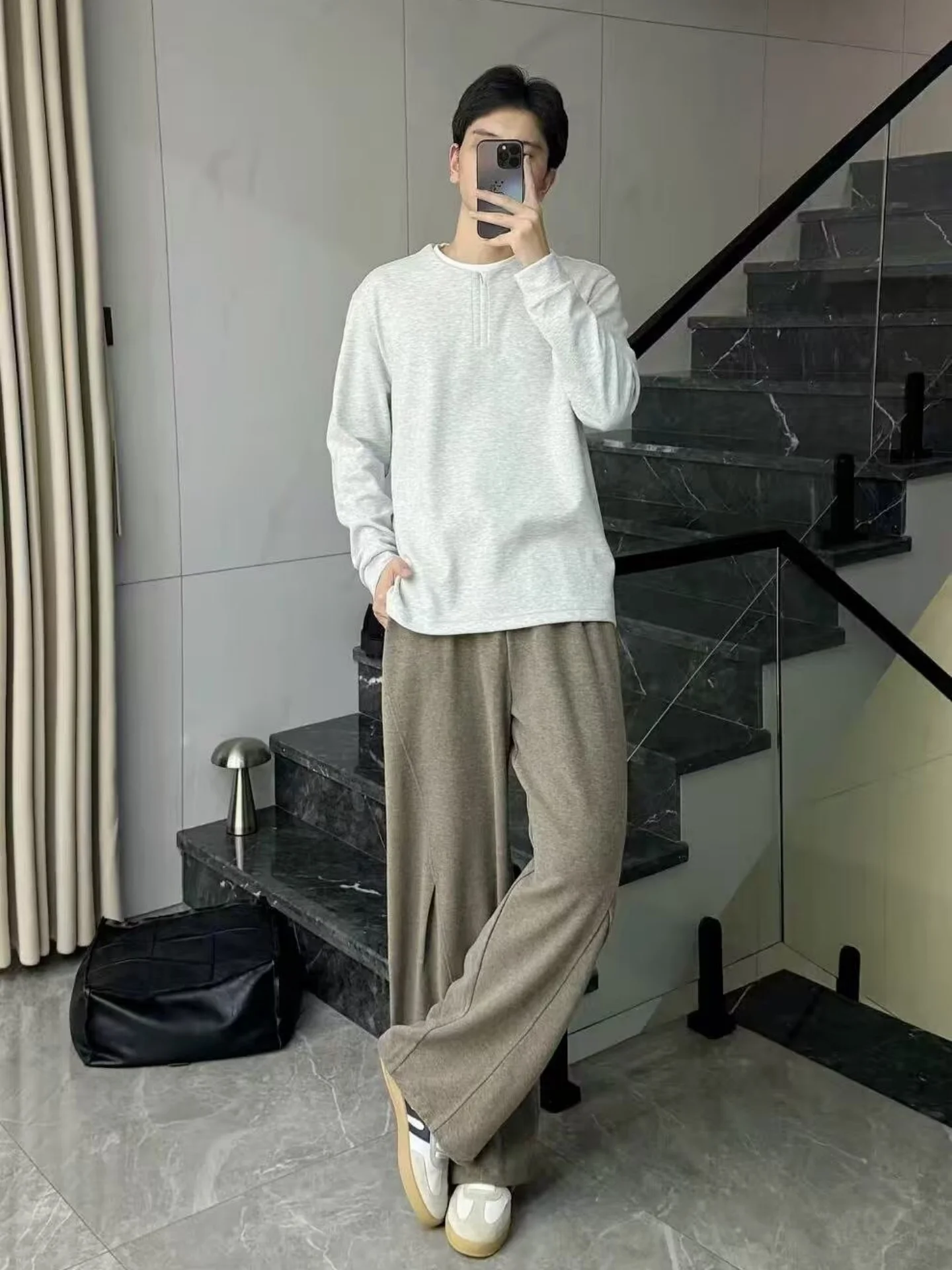 Retro Brown Pleated Wide Leg Sweatpants Men's CleanFit Simple Loose Lazy Blade Sports Pants Casual Straight Leg Trousers