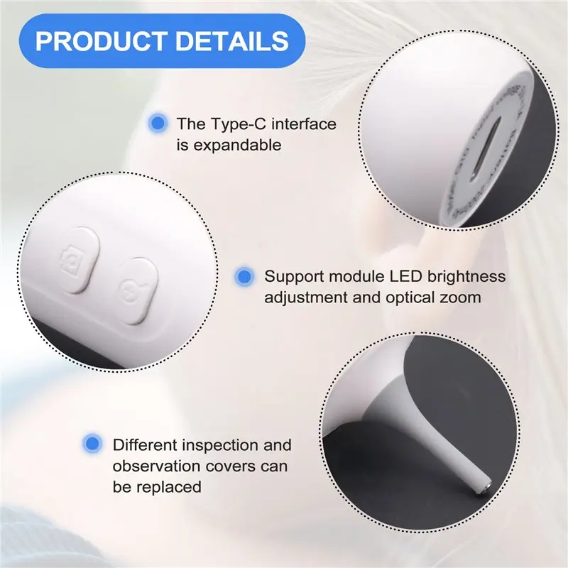 AEF7-Visual Ear Otoscope 1.38 Inch IPS Wireless Endoscope 1080P HD Camera Ear Wax Clean Take Picture Video Ear Inspection