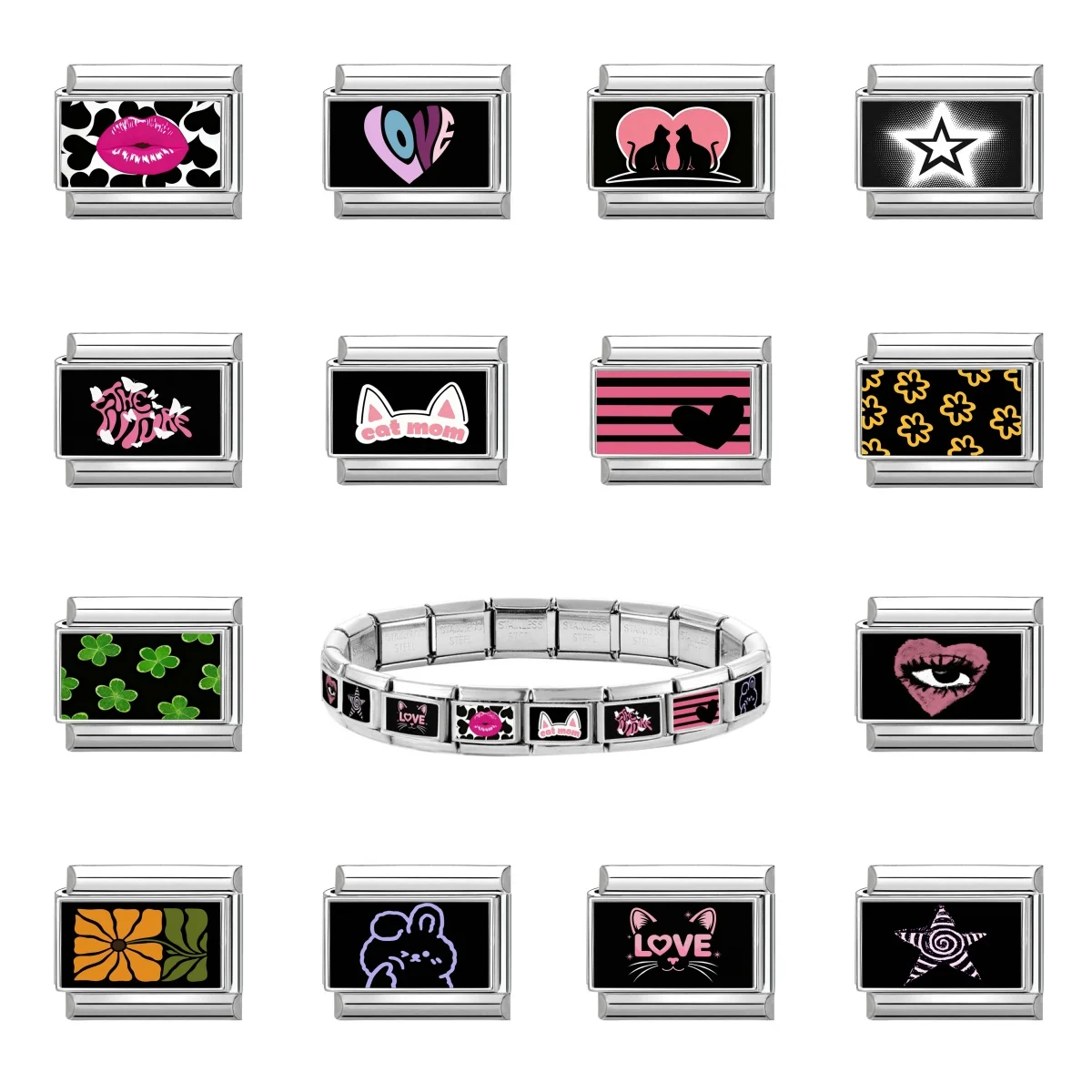 جديد جميل الحيوانات الأليفة القطط والكلاب وصلات سحرية إيطالية تناسب 9 مللي متر سوار الفولاذ المقاوم للصدأ النساء الرجال DIY بها بنفسك صنع المجوهرات #1