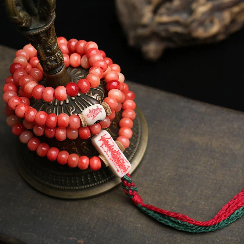 and cow bone 108-bead bracelet necklace, bloodstone , ethnic style Buddhist beads