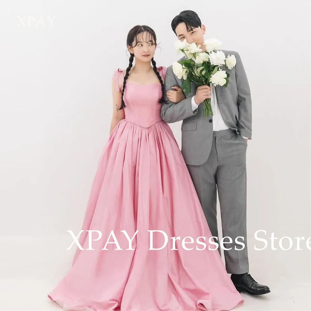 

XPAY Pink Evening Dresses Korea Wedding Photo shoot Straps Taffeta Prom Gowns Formal Party Birthday Dress Customized Corset Back