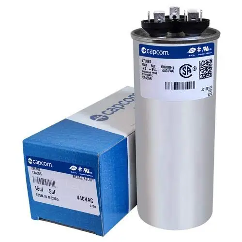 

27L889 97F9851 - 45+5 uf MFD 440V VAC Round Dual Run Capacitor for HVAC
