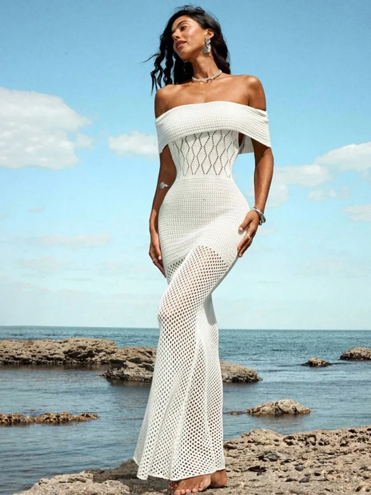 Letnie narzutki damskie na strój kąpielowy z odkrytymi ramionami, krótkie rękawy, szlafroki, kostiumy kąpielowe, nowy wzór 2026, sukienki maxi na wakacje na plaży, narzutka