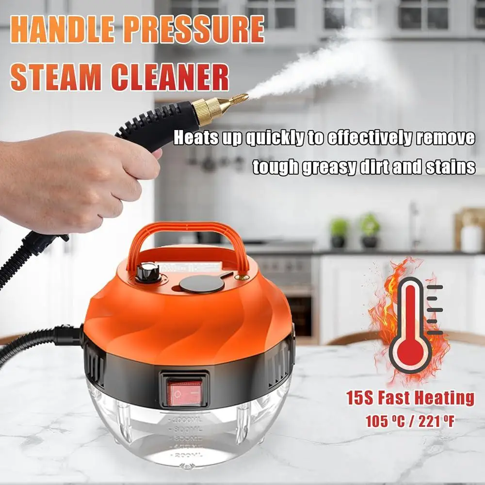 High Pressure Handheld Steam Cleaner 2500W 1000ml Water Tank 6 Gears Adjustable Portable Steamer Home Car Upholstery Cleaning