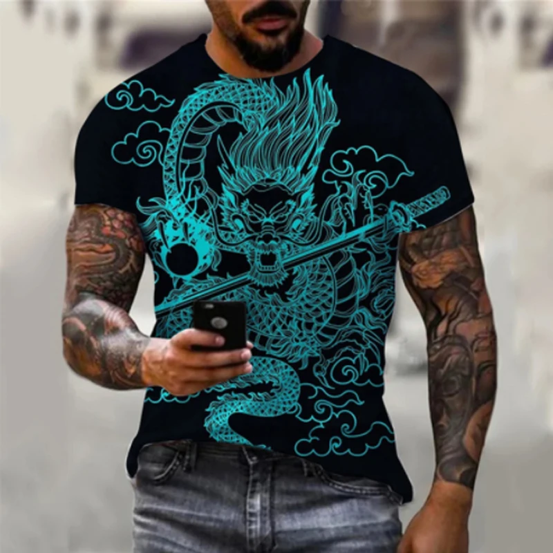 

3D print dragon T-shirt men's y2k clothing harajuku black short sleeved man classic o neck T shirts street wear sports tshirt