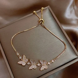 Butterfly Inlaid Zircon Bracelet for Women Adjustable Golden Color Aesthetic Bracelets Temperament Luxury Designer Jewelry