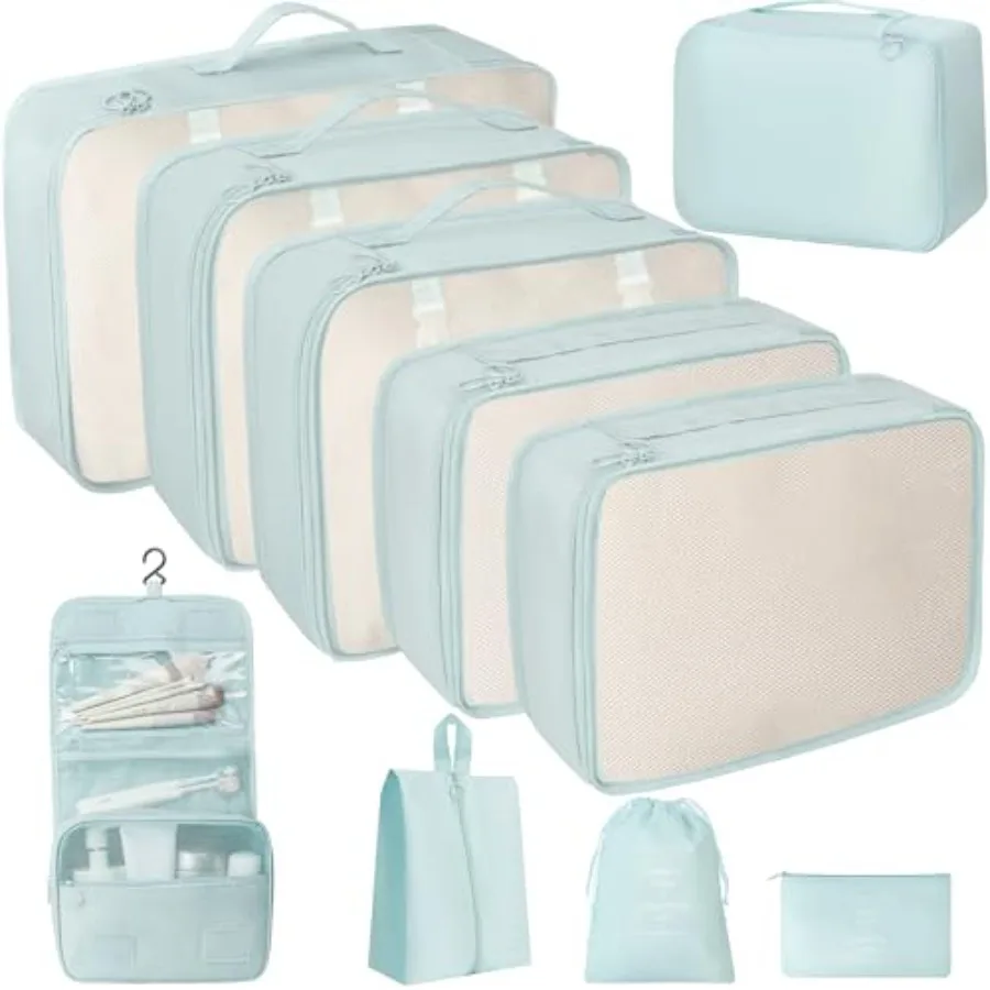 

10 Pcs Set Packing Cubes Travel Packing Organizers Expandable Luggage Organizer Bags in Gray for Suitcase Storage and Organizat