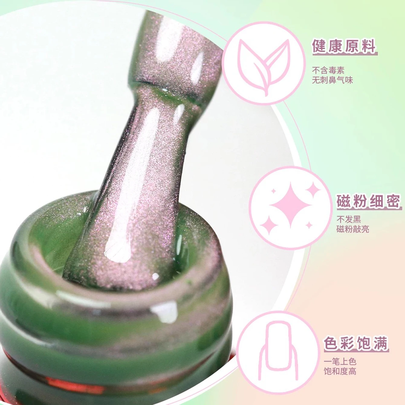 12ML 1 SZT. Różowo-Zielony Szklany Koralikowy Lakier Hybrydowy do Paznokci z Efektem Kociego Oka na Halloween, Elementy Plażowe, Letnie Paznokcie, Akcesoria do Paznokci