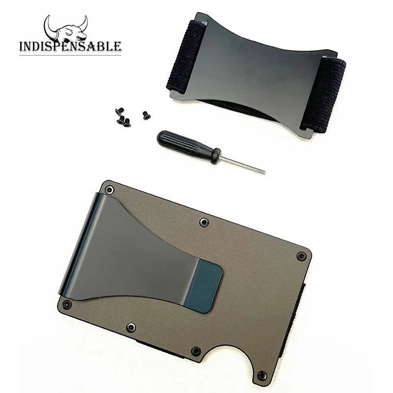 Conjunto de billetera con Clip para dinero para hombre, tarjetero delgado con correa para efectivo, banda inteligente Rfid, funda de aluminio minimalista, multifuncional de lujo