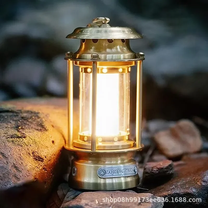 Retro Camping Ambient Light Convenient Tent Lighting Brass Night Light Dimmable Portable Desk Lamp