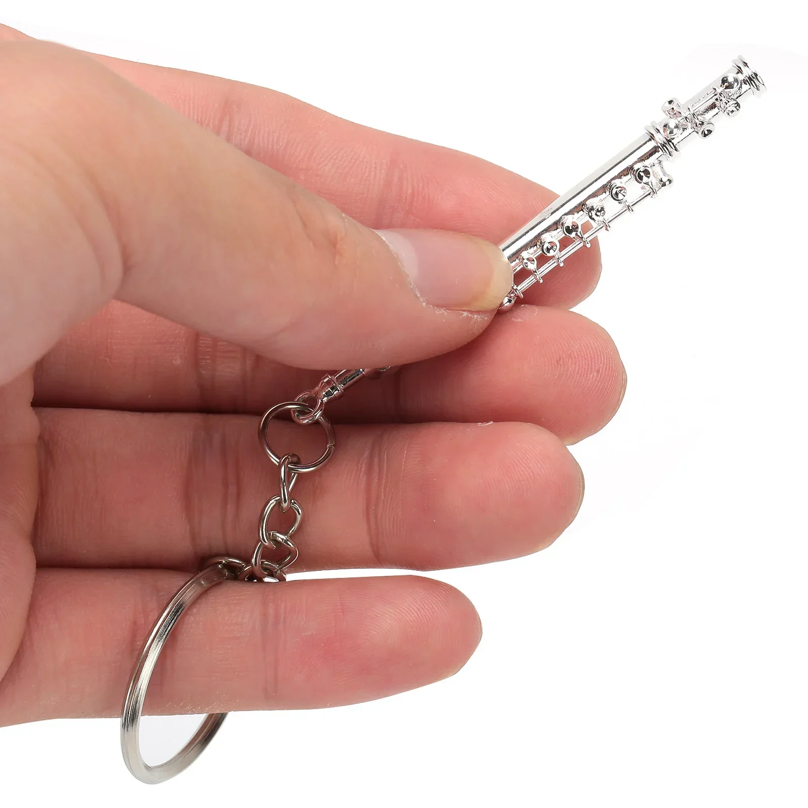 Silver Flute Keychain Metal Key Ring Gift Decoration Mini Musical Instrument Ornaments