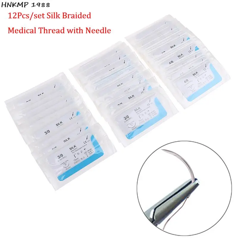 12Pcs Dental Sutures Veterinary Practice Suture Kit  With Thread Surgical Simulation Material Surgeon Suture Needle Stitches