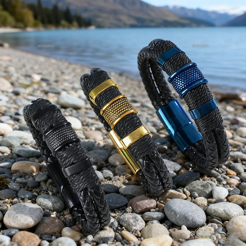 قطعة واحدة من سوار جلد البولي يوريثان المنسوج العصري للرجال، إكسسوارات شخصية مصنوعة يدويًا، هدية مثالية لصديقها/الزوج #2