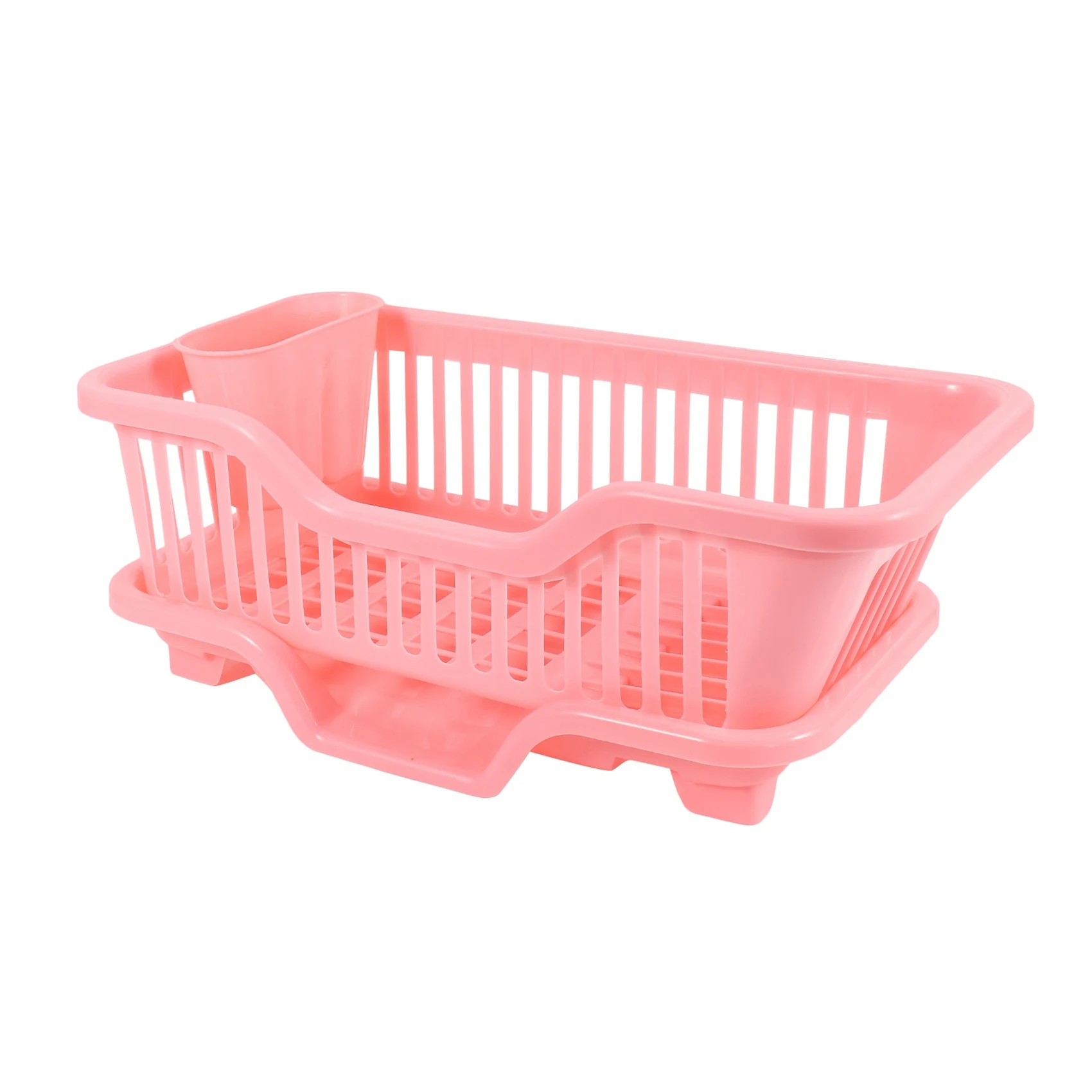 Environmental Plastic Kitchen Sink Dish Drainer Set Rack Washing Holder Basket Organizer Tray, 17.5 x 9.5 x 7INCH (Pink)