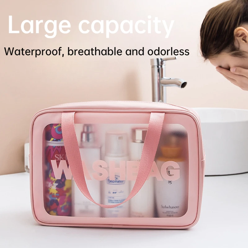 

Portable Large Capacity Travel/home Cosmetics Skincare Toiletries Storage Bag PU Scrub Waterproof Daily Necessities Fashion New