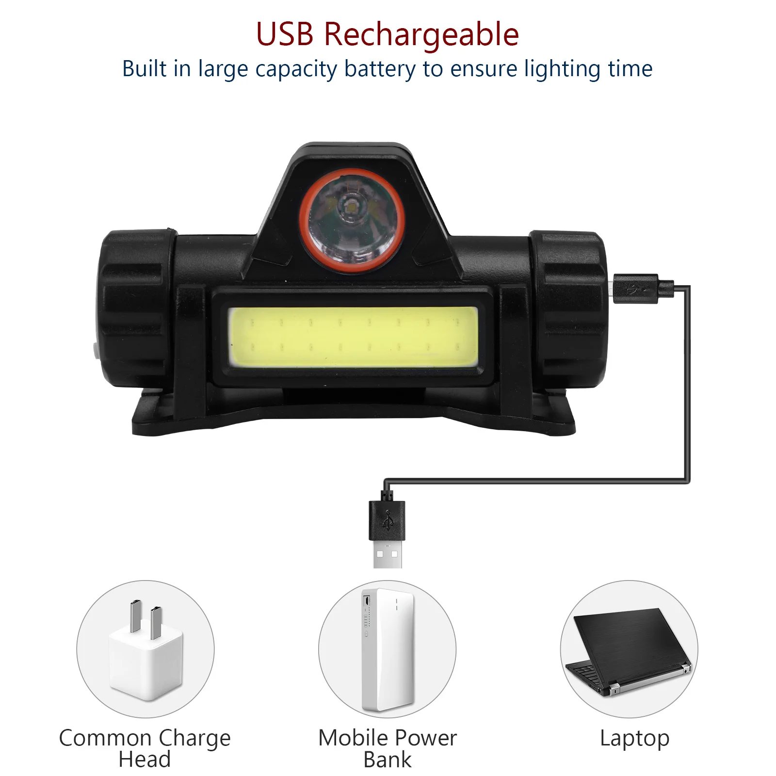 1 قطعة كشافات Led السوبر مشرق مقاوم للماء Usb قابلة للشحن للتخييم في الهواء الطلق التنزه ليلة الصيد تشغيل تسلق مصباح العمل #6