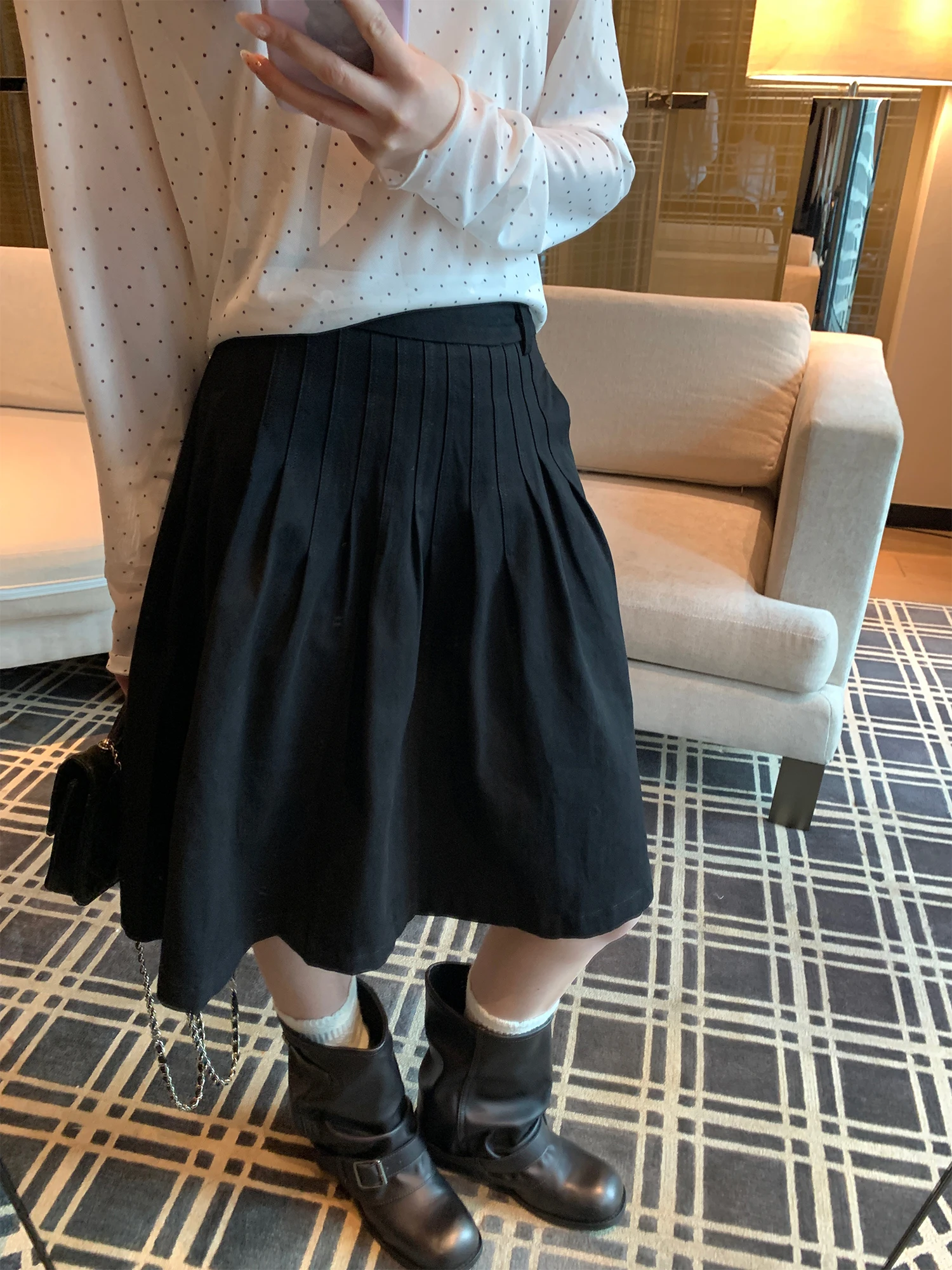 

Bla A-Line Midi Skirt Women's Spring New Sle Loose Commute Pleated Hip Covering Slimming mid Waist Design Casual Wear