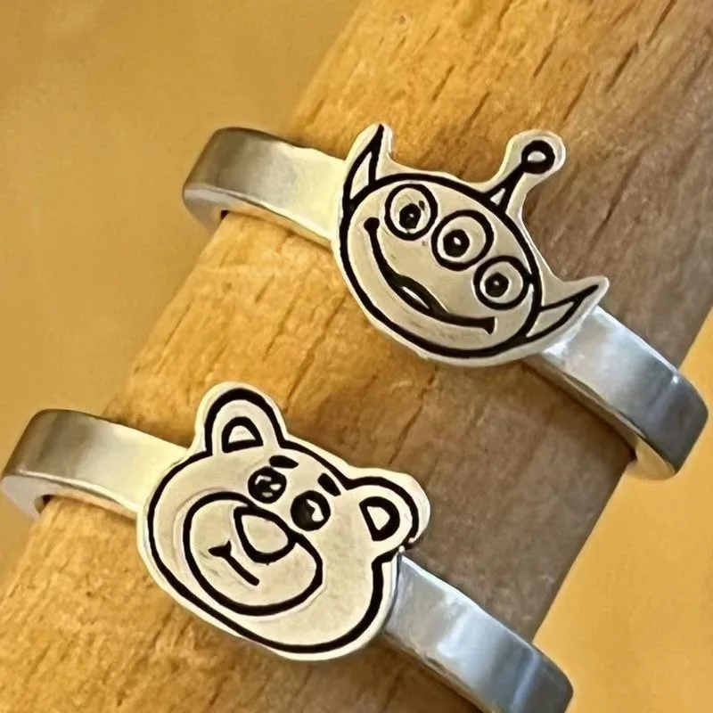 Cute Disney Lotso Alien personalized creative cartoon style adjustable open ring for men and women couples anime peripherals