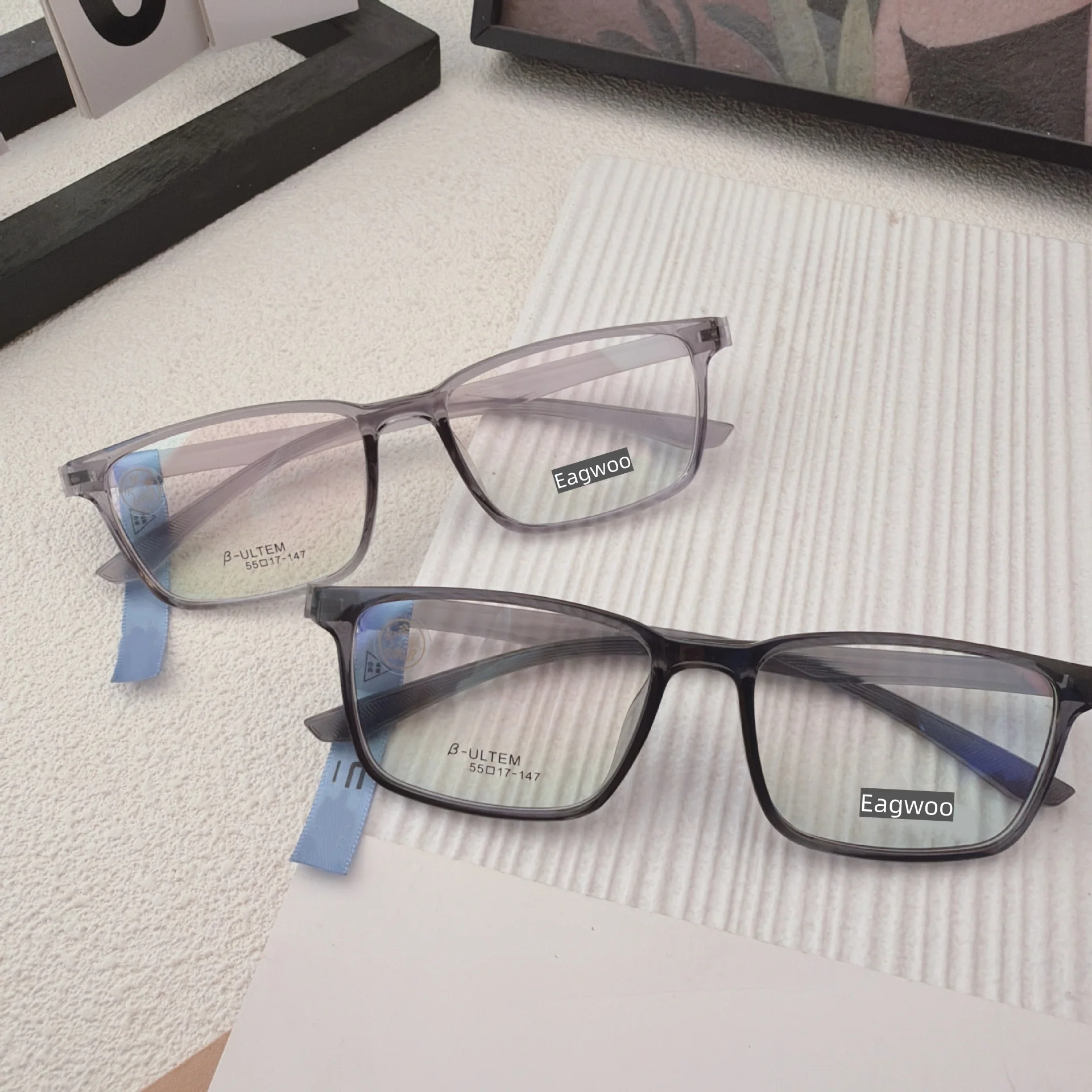EAGWOO TR Eyeglasses Super Light Detachable Temple No Screw Medium To Wide Face Use 55mm Wide Long Temple 147mm