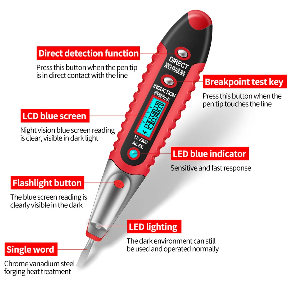 Voltage Tester Pen Induction Test Pencil Voltmeter Power Detector Electrical Screwdriver Indicator Voltage Detector Sensor pen