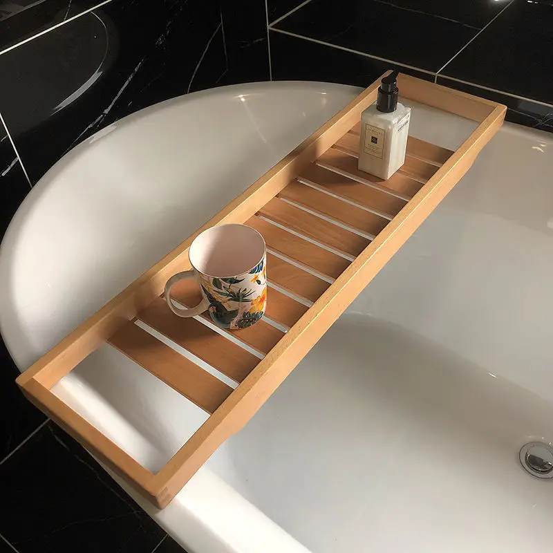 Solid wood bathtub rack walnut bath  hotel homestay bathroom storage  balcony bucket light luxury