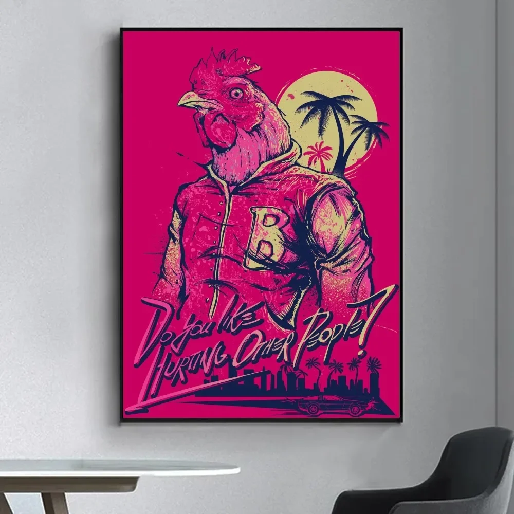 Hotline Miami 1 2 Hot Video Game  Poster Fancy Wall Sticker for Living Room Bar Vintage Decorative Painting Middle