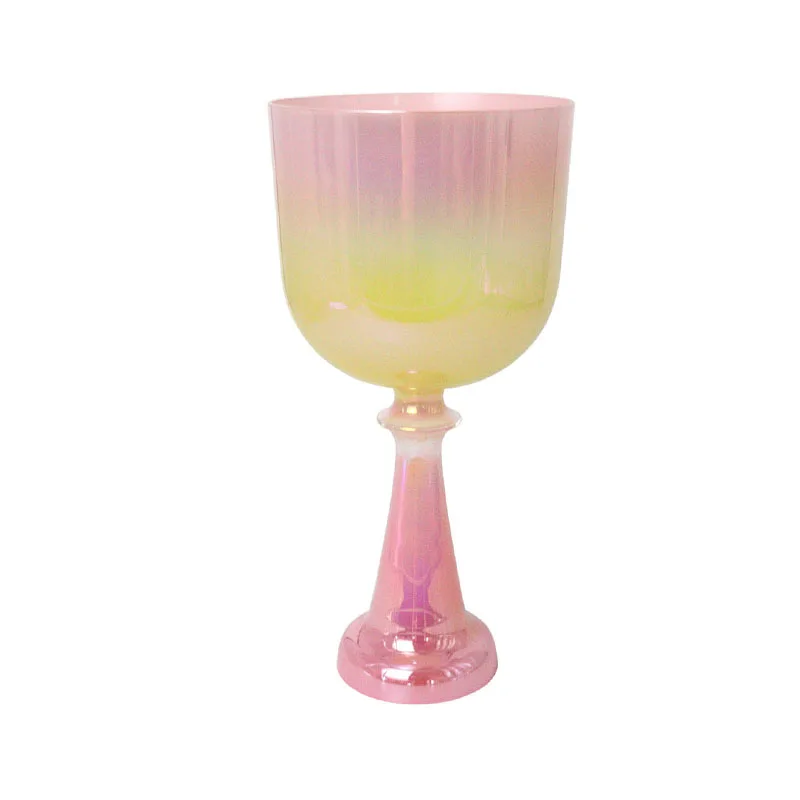 Pink Yellow Gradient Handheld Crystal Singing Chalice Yoga Stress Reduction Percussion Healing Singing Bowl