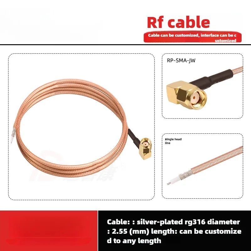 SMA-JW inner needle bending male single head extension wire RG316 wire, solder plate connecting wire, tail ring peeling tin 6G