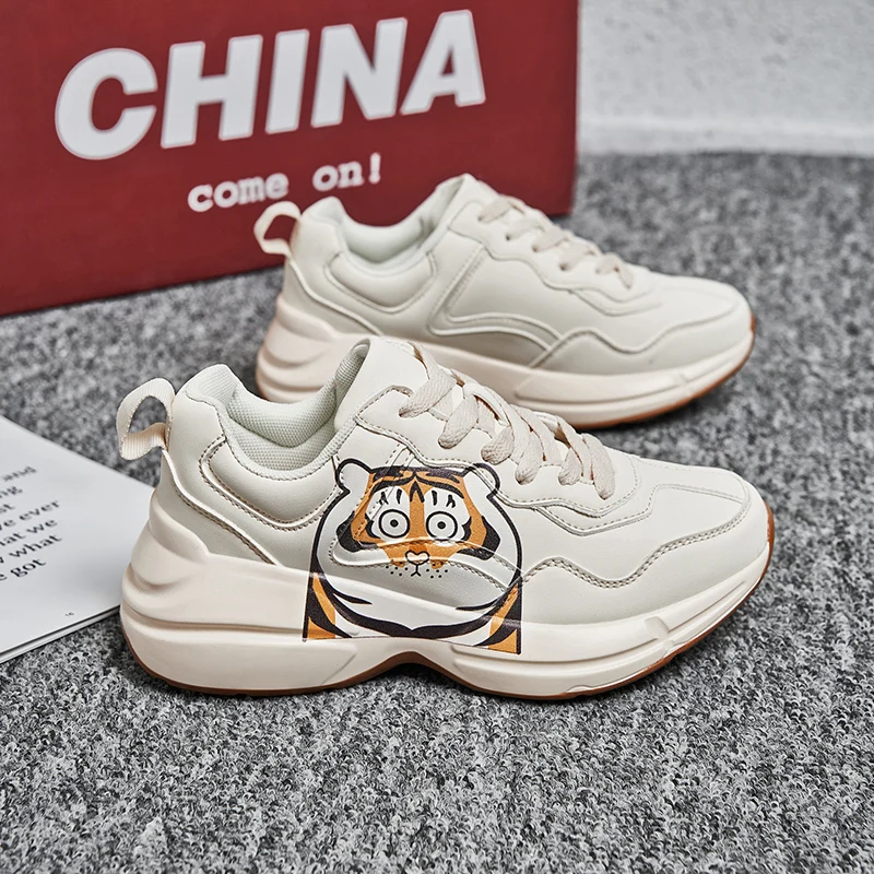 Designer Tiger White Shoes for Women Men 2022 Sneakers Thick Chunky Tennis Platform Flats Casual Shoes Female Luxury Brand Shoes