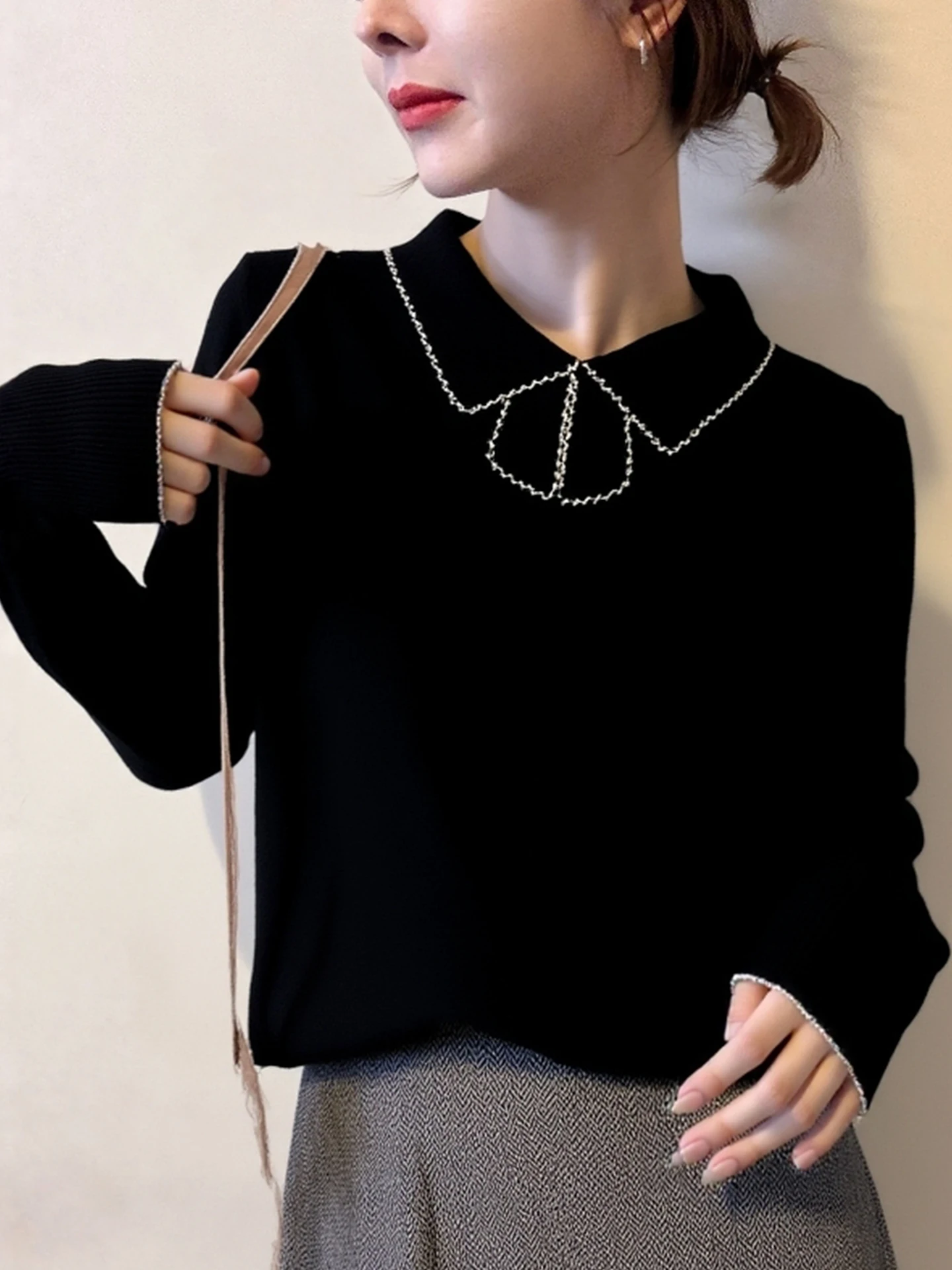 

Color Blo Design Camere Knitwear Long Sve Повседневный топ для поездок на работу Корейский сле Новый зимний модный женский свитер