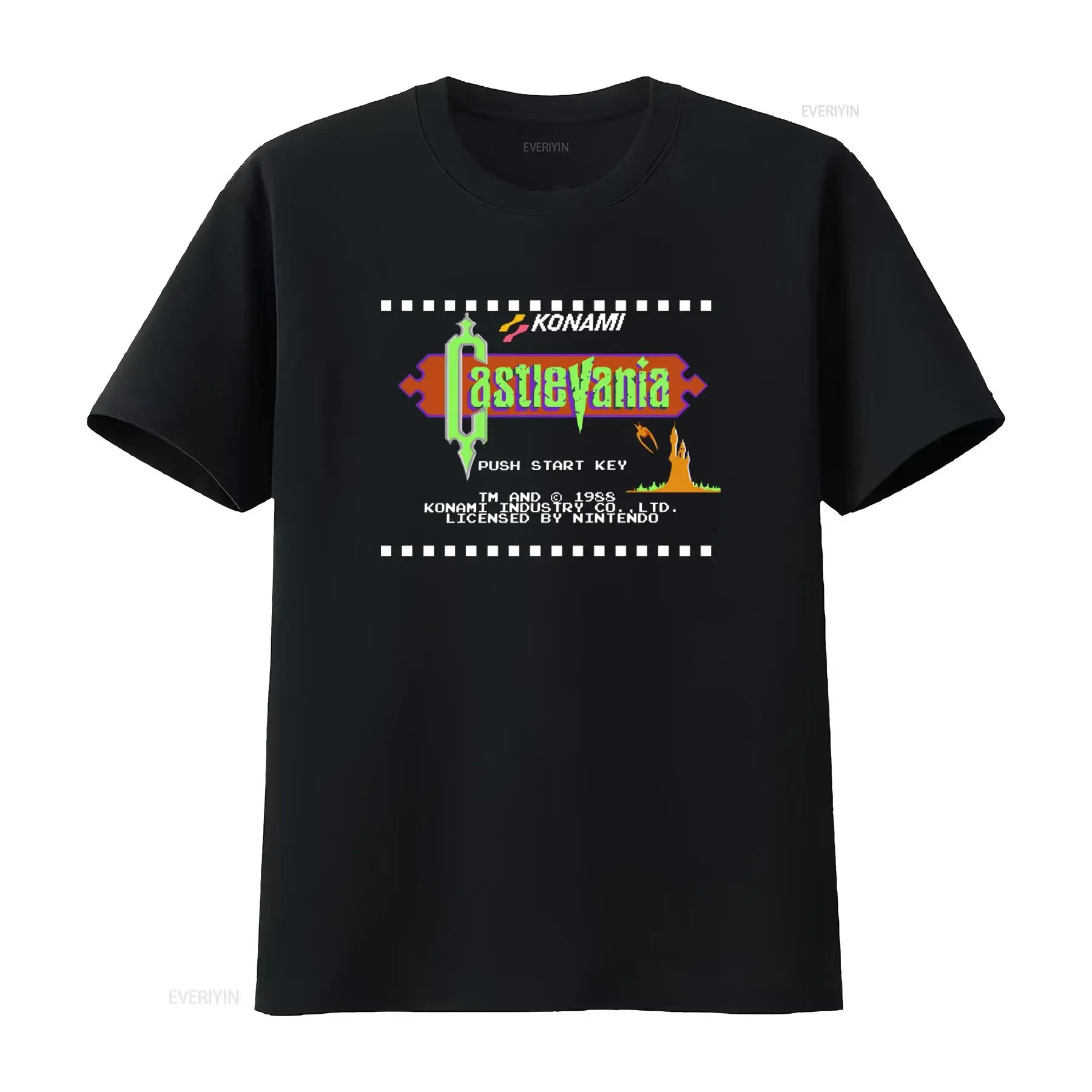 Camiseta con diseño retro clásico de arcade de 8 bits del juego Castlevania 1 Start Screen NES Famicom, todas las tallas, estilo vintage lavado