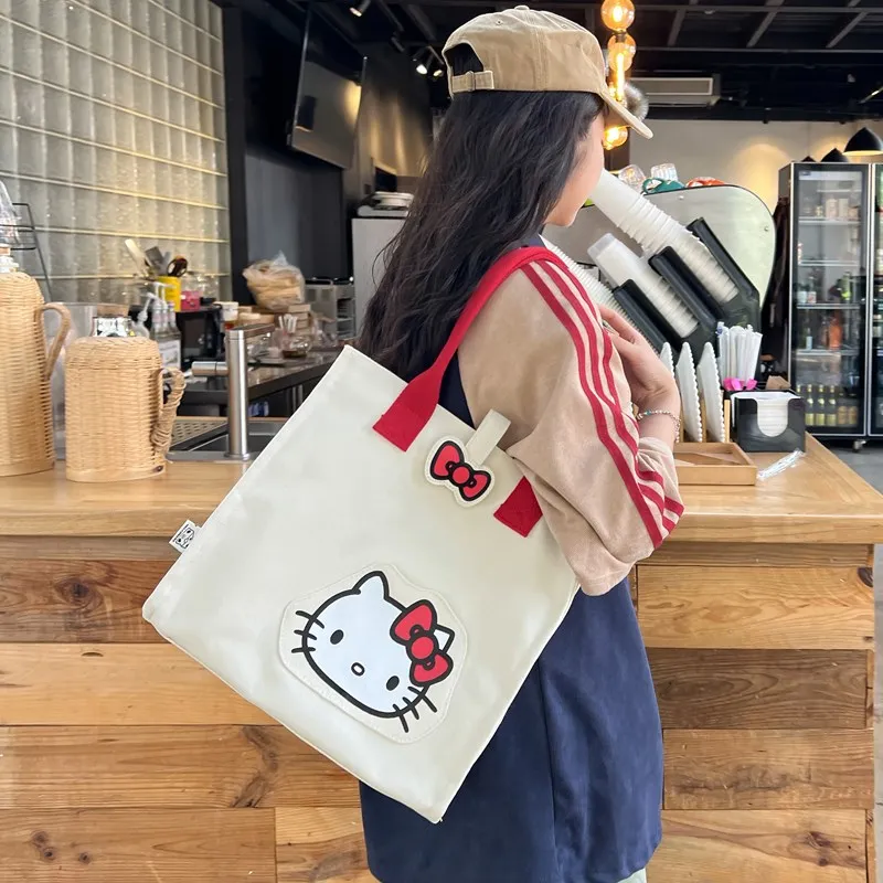 Anime Sanrios Cartoon Canvas Bag Girl Kuromi Cartoon Kawaii Summer Student Handbag High Capacity Commuting One Shoulder Tote