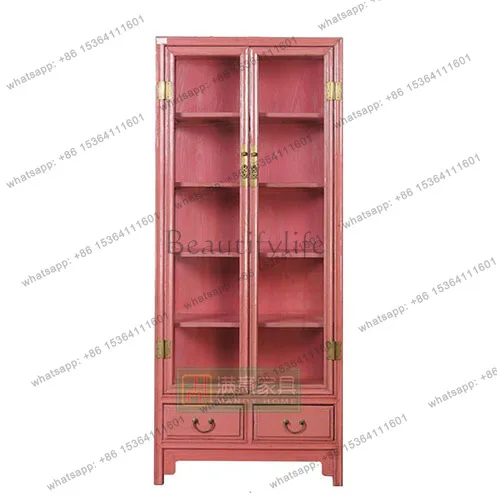 Chinese solid wood simple wine cabinet, living room glass partition storage decorative cabinet
