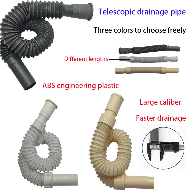 

Simple flexible drainage pipe for kitchen, bathroom sink, sewer, S-shaped water trap, plastic corner extension pipe